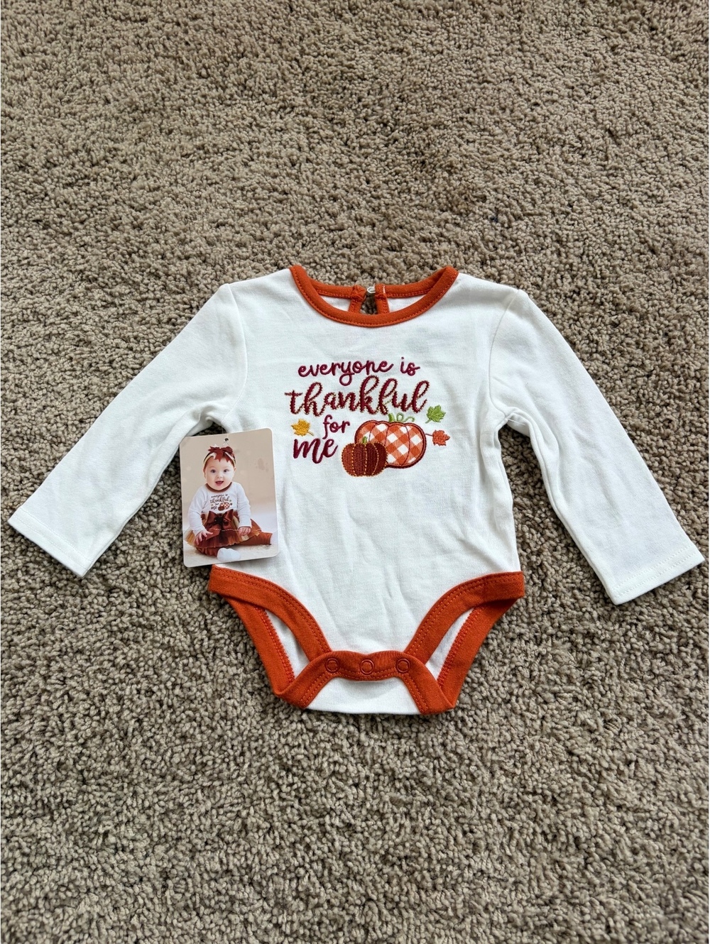 long-sleeve baby bodysuit 3 Months "everyone is thankful for me" Thanksgiving